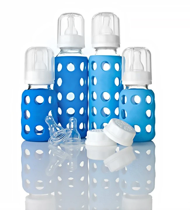 China glass baby bottle with silicone sleeve supplier