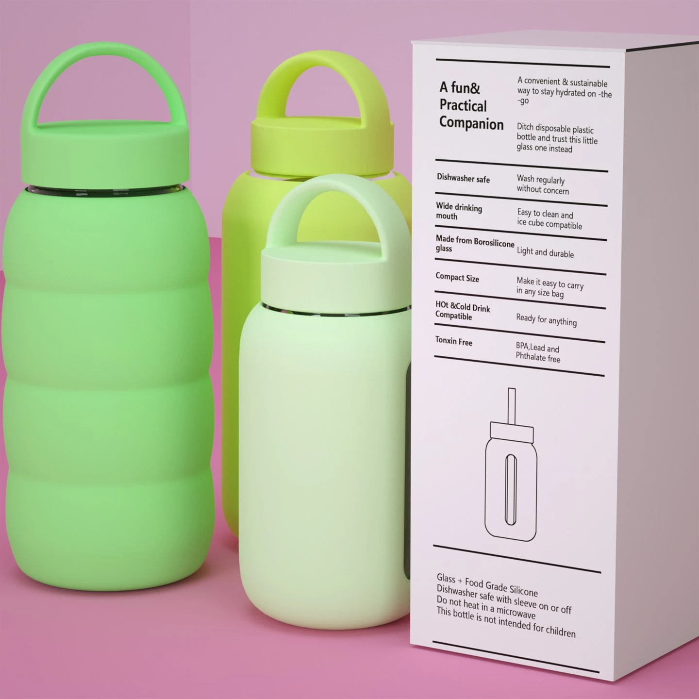 Yoga Glass Water Bottles BPA Free Non Slip Sleeve